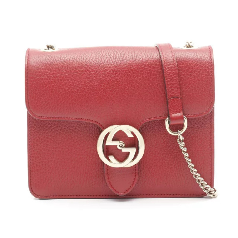 Gucci Interlocking GG Shoulder Bag Leather Red